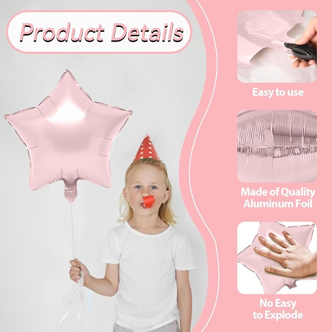 Biapian Baby Pink Star Foil Balloons, 18 Inch Stars Balloons - Image 3