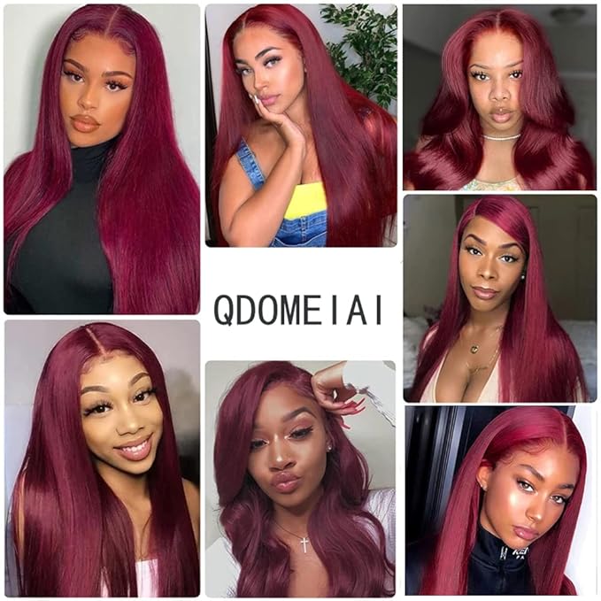 Burgundy 99J Lace Front Wigs Human Hair Pre Plucked Wine Red 13x4 Straight Lace Frontal Wig with Baby Hair for Black Women 150% Density Wig Colored Brazilian Virgin Hair Wig 26 Inch