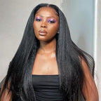 GOLFMAX 32 Inch Kinky Straight Lace Front Wigs Human Hair Yaki Straight Human Hair Wigs For Black Women 13x4 Transparent HD Lace Frontal Wig Pre Plucked With Baby Hair