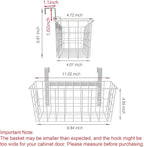MaraFansie Basket with Hook, Grid Storage Basket, Over the Cabinet Door Organizer, Wire Hanging Basket with Hook Over the Railing, Under Sink Kitchen Cabinet, Pantry, Bathroom, White, 2 Pack