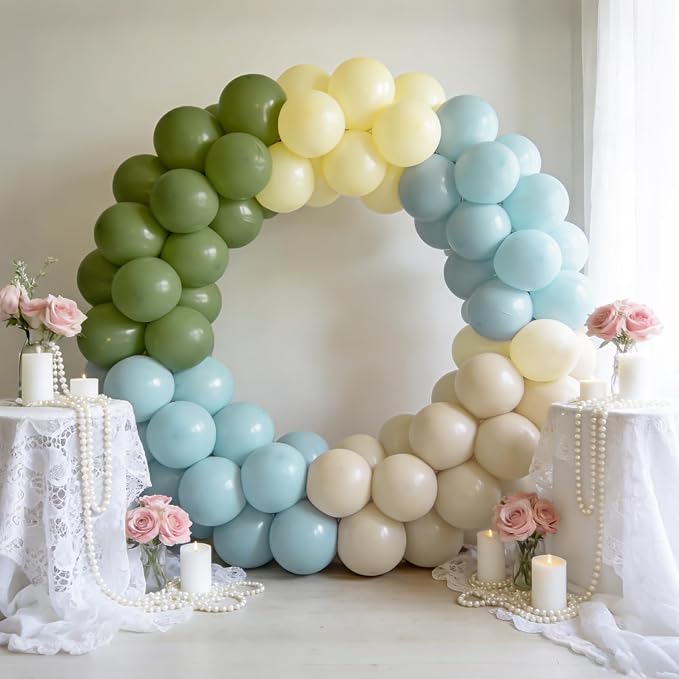 Bezente Dusty Blue Sage Green Pastel Yellow Latex Balloons Kit 60pcs 12-in | - Image 4