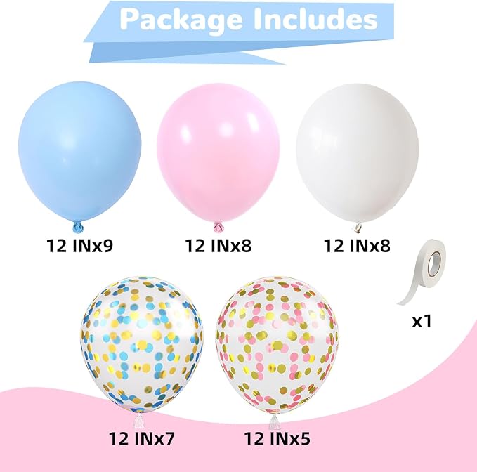 HILAVO Pink and Blue Balloons 12 Inch Pastel Light Baby Blue Pink White Party - Image 2