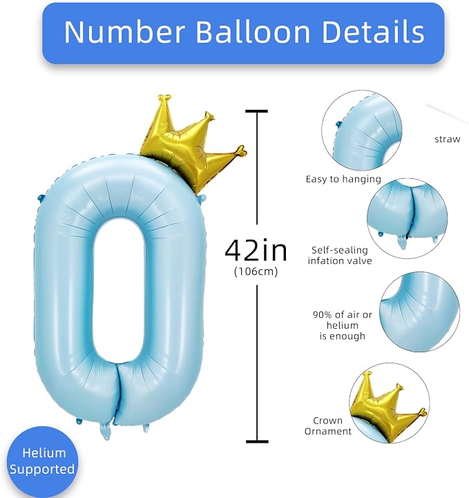 AULE 40 Inch Big Light Blue 0 Balloon Number - Image 2