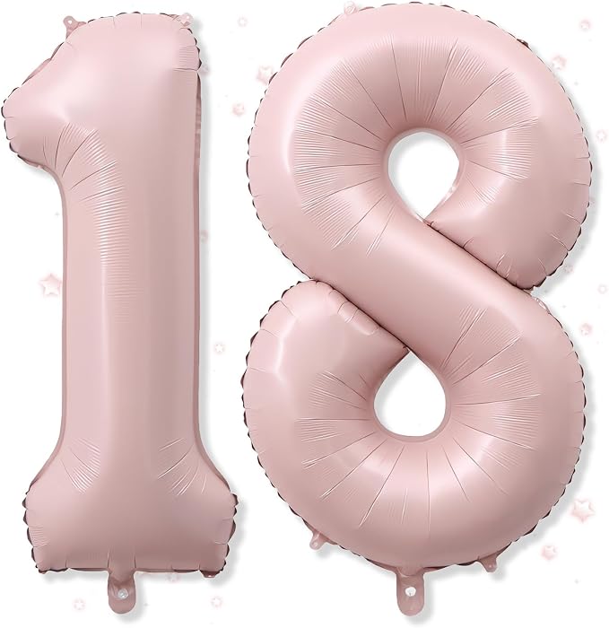 40'' 18 Balloon Number, Large Dusty Baby Light Pink Foil Number 18 Balloons by Froova