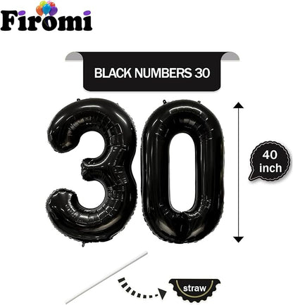 FIROMI 30 Number Balloons Black Big Mylar Foil 30th Balloon Numbers 40-inch | - Image 2