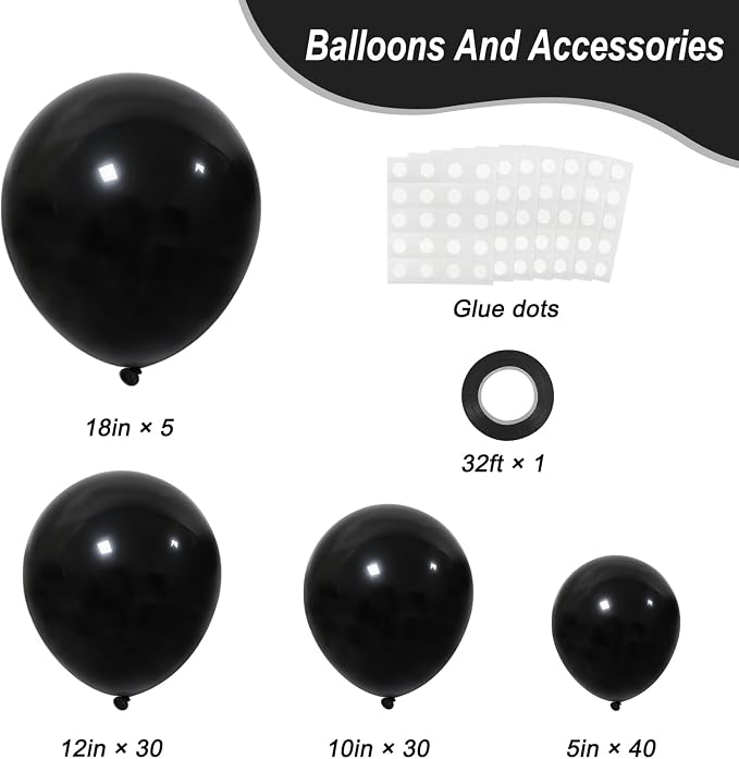 RUBFAC Black Balloons Different Sizes 105pcs 5/10/12/18 Inches - Image 2
