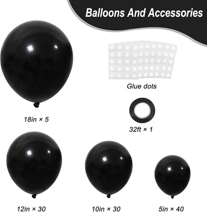 RUBFAC Black Balloons Different Sizes 105pcs 5/10/12/18 Inches - Image 2