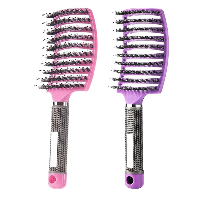 Magical Ultra Detangling Brush for Wet or Dry Hair, Detangler Brush, Fast Drying Styling Massage Hairbrush for Men, Women and Kids (Pink+Purple)
