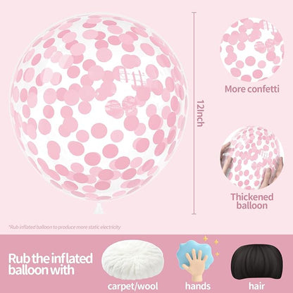 VHUWE Baby Pink Confetti Balloons 25 Pcs, 12 Inch Thickened Clear Latex Balloon - Image 2