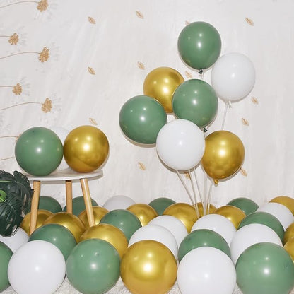 300 Pack Sage Green Gold and White Balloons 5 Inch Latex Green White Metallic by BAOKUANHU