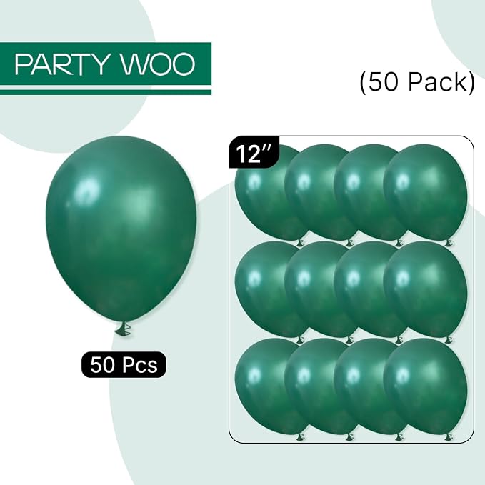 PartyWoo Pearl Dark Green Balloons 50pcs Pearl Emerald Hunter Forest Green | 12 - Image 6