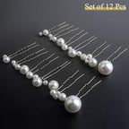 U Shaped Pearl Hair Pins for Wedding, Elegant Updo Hair Accessories for Bridal or Women, Set of 12 (Silver)