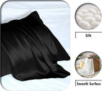 Natural Mulberry Silk Pillowcase for Hair and Skin Queen Size 20"X30" Silk Pillow Case with Hidden Zipper Soft Breathable Smooth Cooling Silk Pillow Covers for Sleeping(Black,Queen,1Pcs)