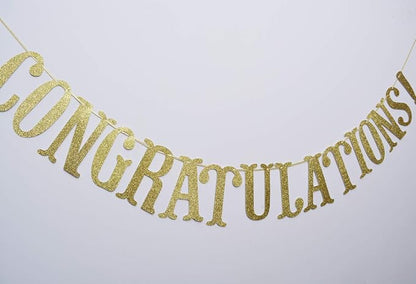 Congratulations Banner, Graduation Party Decor | Gold Glitter Congrats Sign - Image 4