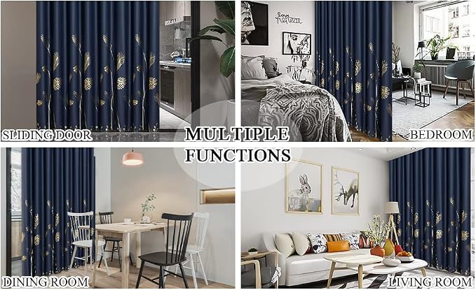 Blackout Curtain for Patio Door 80W x 84L Inch Long Gold Palm Tree Pattern - Image 9