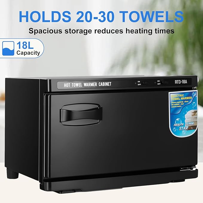 18L Professional Towel Warmer Cabinet, Fast Heating, Stainless Steel Design, 2-in-1 Heated Towel & Facial Spa Warmer for Salon, Barber, Massage, Estheticians
