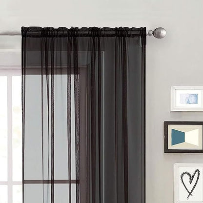 SpaceDresser Basic Rod Pocket Sheer Voile Window Curtain Panels Black 1 Pair 2 - Image 3