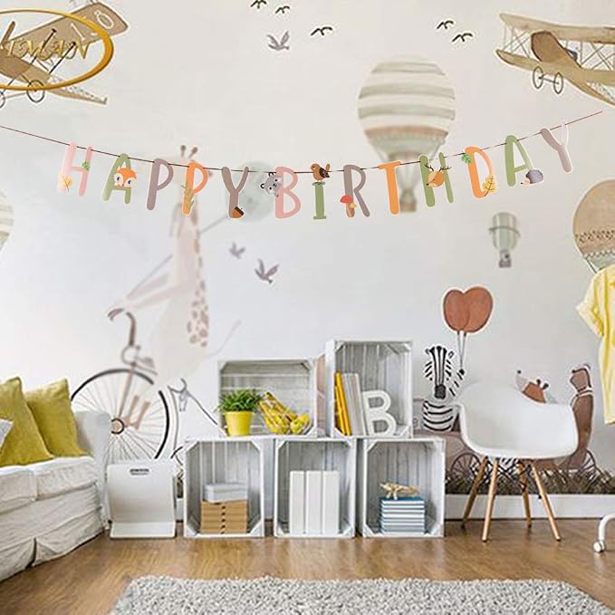 SUNBEAUTY Woodland Party Decorations Woodland Happy Birthday Banner Forest - Image 2