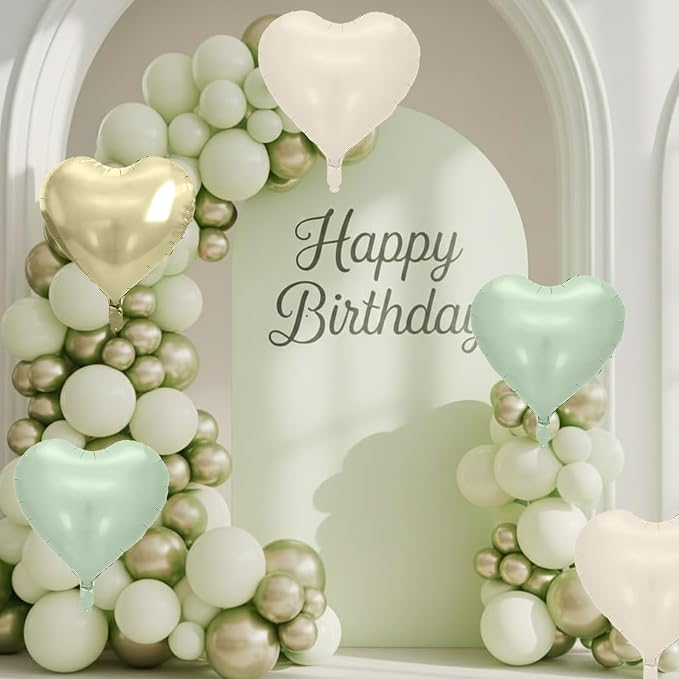 Sage Green Gold Heart Balloons, 18 Inch Olive Green Sand White Foil Balloons - Image 8
