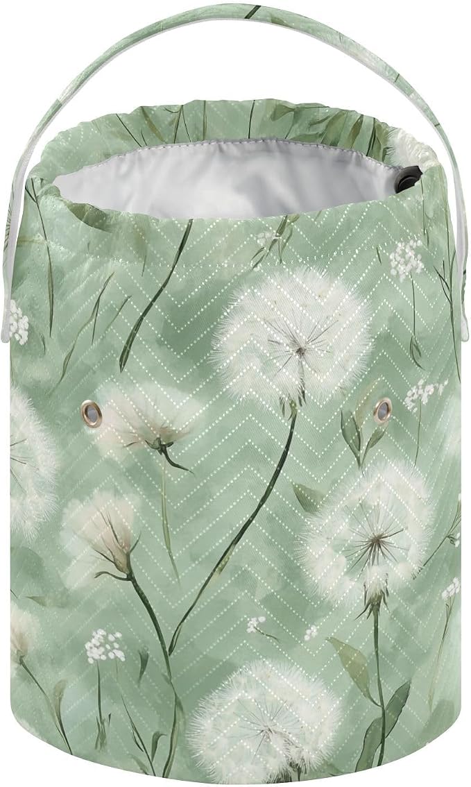 Dreamy Green Dandelions Yarn Bag Small Crochet Bag Drawstring Yarn Storage - Image 2