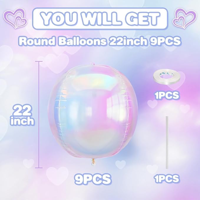Iridescent Balloons 9 pcs, Giant 4D Round Balloons 22 Inch Clear Ball Balloon - Image 2