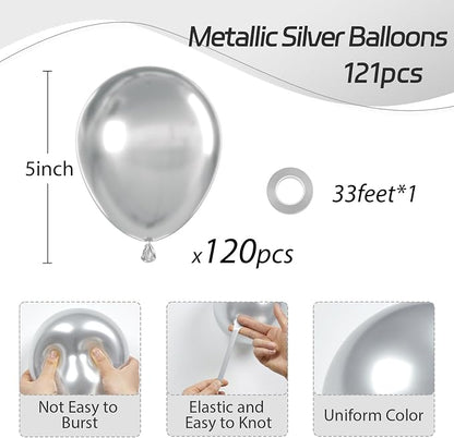 Awenztech 120pcs 5 inch Metallic Silver Latex Balloons | Graduation, Baby Shower - Image 2