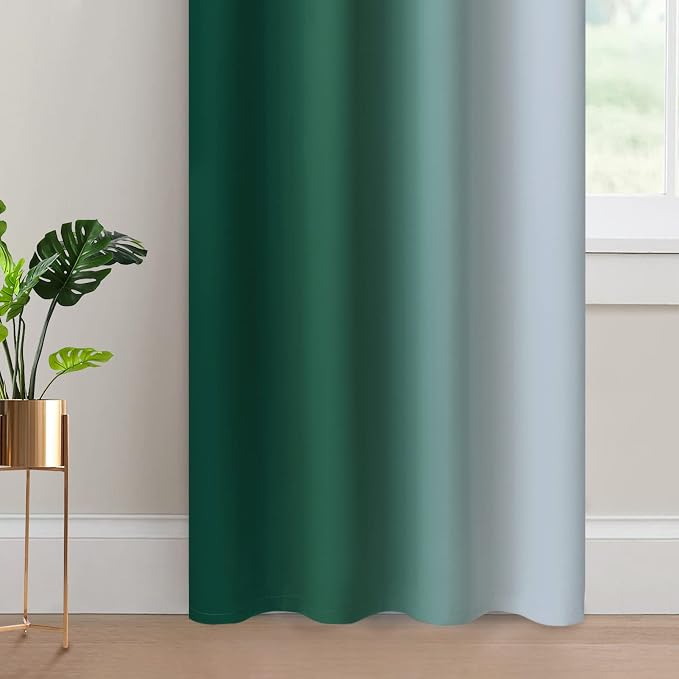 Yakamok Ombre Curtains Dark Green and Greyish White - Image 4