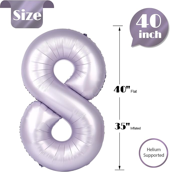 CreamPurple Number 8 Balloon 40 Inch, 8th Birthday Decorations Men Women | Foil - Image 5