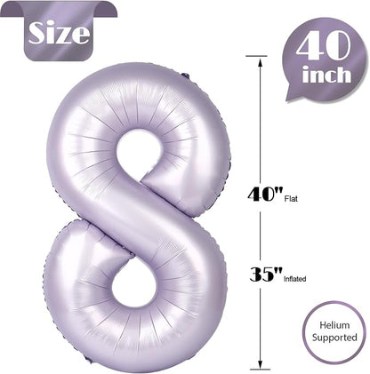 CreamPurple Number 8 Balloon 40 Inch, 8th Birthday Decorations Men Women | Foil - Image 5