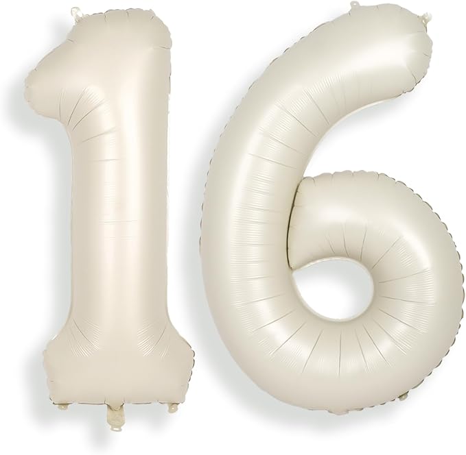 SUWEN 40 Inch Cream White Large 16 Number Balloons Big Foil Helium Number by SUWEN