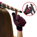 2 Pcs Professional Heat Resistant Glove for Hair Styling Heat Blocking Gloves for Curling, Flat Iron and Hair Styling Tools, Silicone Bump, Pink Edge
