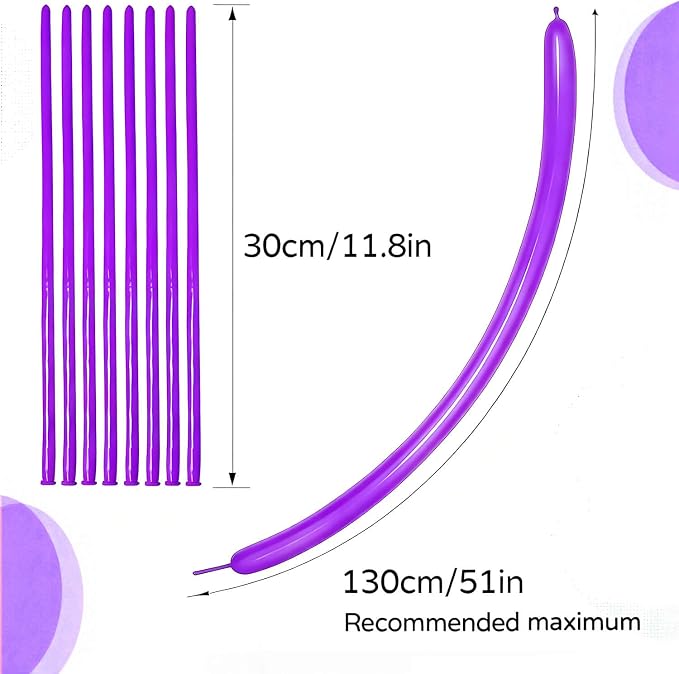 260 Purple Long Balloons for Balloon Garland Thickening Skinny Latex Twisting - Image 3