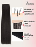 DOORES Invisi Edge Tape in Wide Hair Extensions Human Hair, Natural Black 4PCS Injection Tape ins 20g 14 Inch, Virgin Human 3 Inch Wide Injected Extensions Invisible