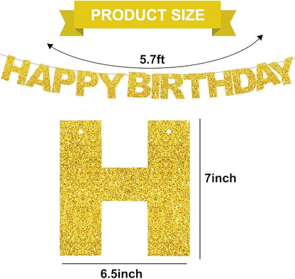 BEISHIDA Pre-Strung Glitter Gold Happy Birthday Banner Party Sign Decor | NO DIY - Image 2