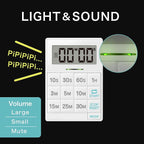 dretec One-Push Timer, Just Press, Easy, Time Saving, Interval, Silent, Kitchen Timer, Digital, Magnet, Stand, Light, Study, Muscle Training, Sports, White