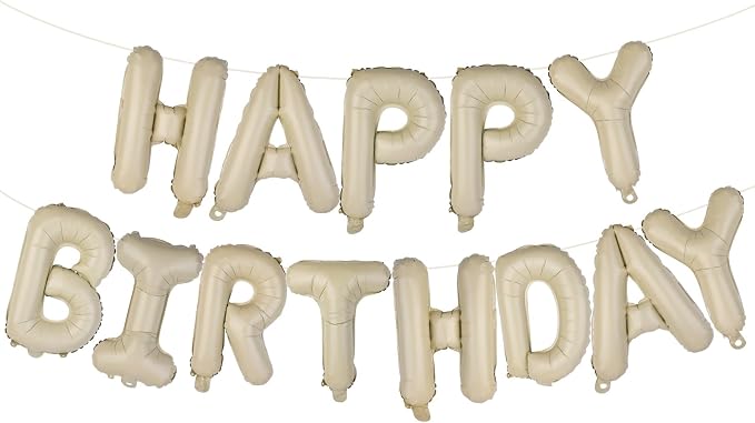 Beige Happy Birthday Balloons Banner 16 Inch Mylar Foil Letters by WESTGO