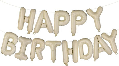 Beige Happy Birthday Balloons Banner 16 Inch Mylar Foil Letters by WESTGO