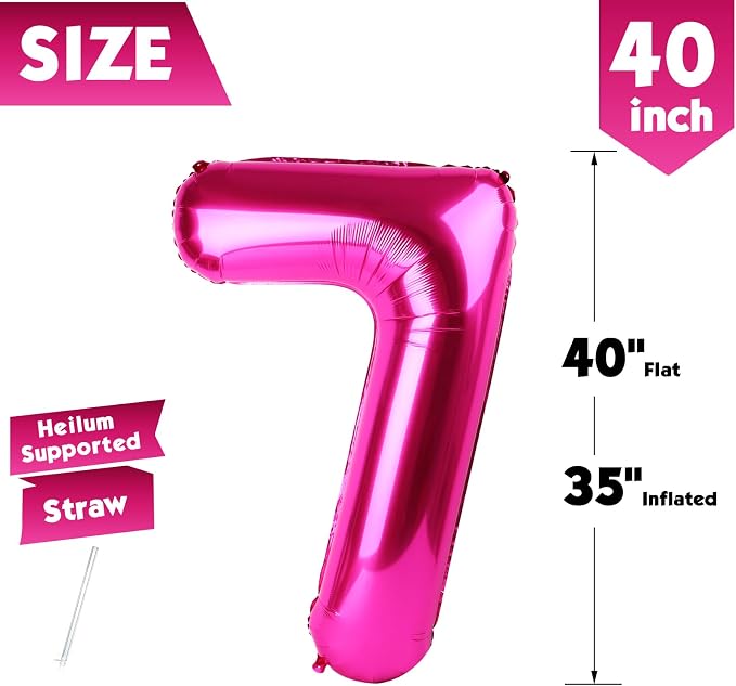 40 Inch Hot Pink Number 7 Balloon, 7th Birthday Party Decorations | 40 Inch Hot - Image 5