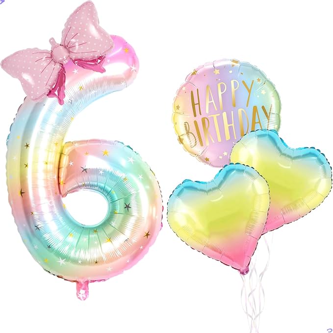 Rainbow Birthday Balloon for Bubble Party Decorations, 40 inch Large Number 6 by Unknown