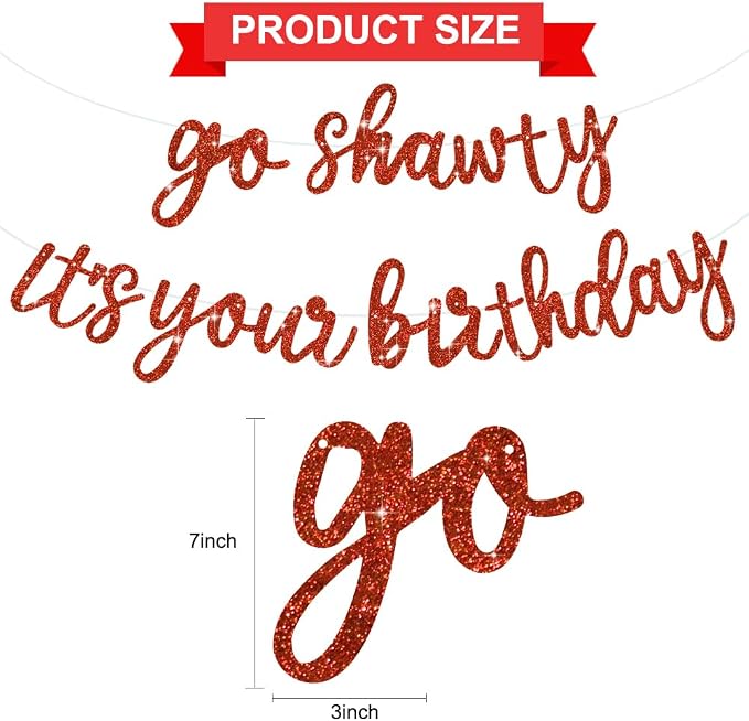 BEISHIDA Glitter Red Pre-Strung Go Shawty It's Your Birthday Banner Decor | NO - Image 3