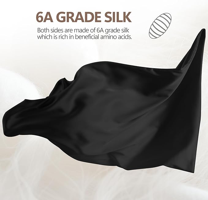 Silk Pillow Cases Queen - 6A Luxury 100% Mulberry Silk Pillowcase for Hair and Skin - Anti-Wrinkle, Cooling & Smooth, Hidden Zipper - Pillowcases for Sleeping Women, Black