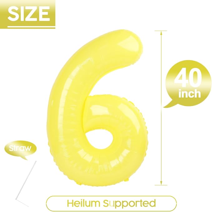 6 Balloon - Macaron Yellow Birthday Number Balloons, 40 Inch Decorations | - Image 5