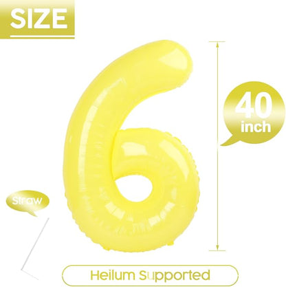 6 Balloon - Macaron Yellow Birthday Number Balloons, 40 Inch Decorations | - Image 5