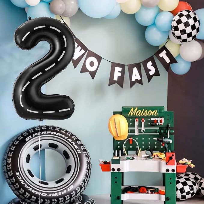 2 Balloons - Racing Car - 40 Inch - Black - 2 Balloon Number - Race Track - - Image 3