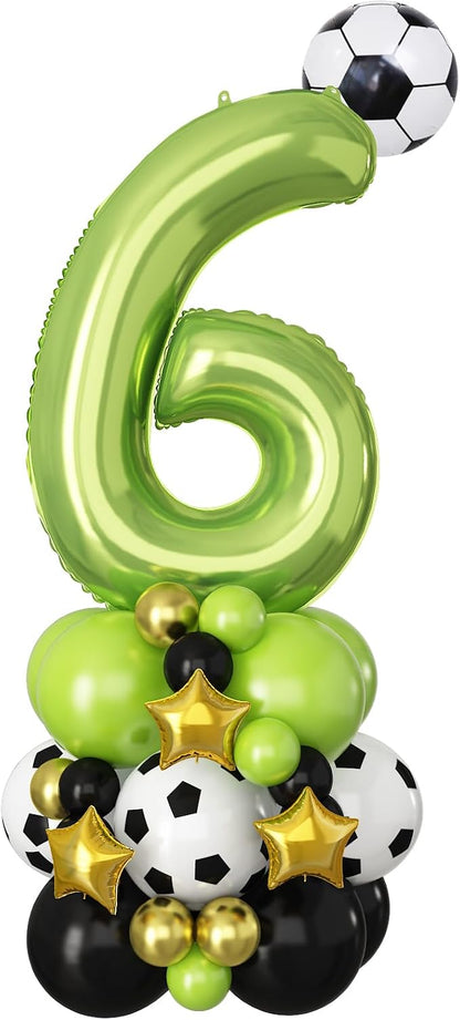 40 Inch Number 6 Balloon Green Soccer Number Six Foil Balloons Tower Set by Domgoge