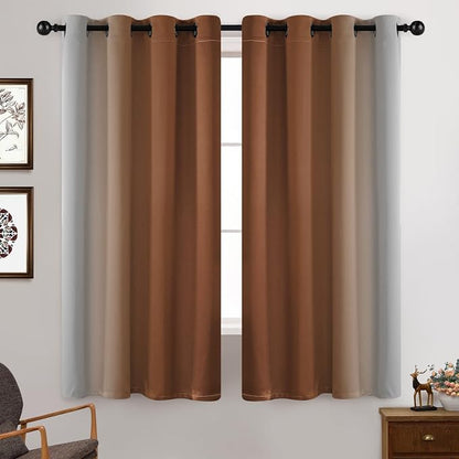 Yakamok Greyish White and Burnt Orange Ombre Curtains, Light Blocking Curtains - Image 2