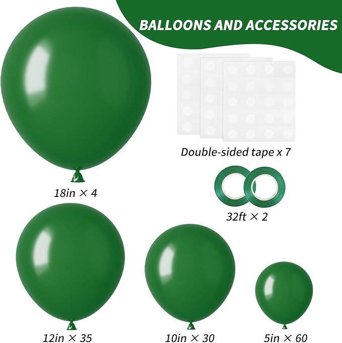 RUBFAC Dark Green Balloons Different Size Balloon Arch Kit 129pcs | Emerald - Image 2