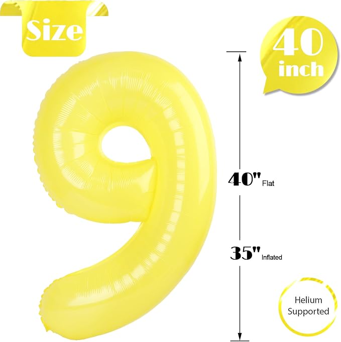 Yellow Number 9 Balloon 40 Inch, 9th Birthday Party Decorations Men Women | - Image 5