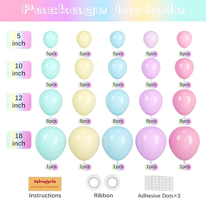 Voircoloria 95pcs Pastel Balloons Garland Arch Kit, 18 12 10 5 Inch | - Image 2