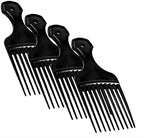 Plastic Hair Pick Comb – Wide Tooth Afro Lift Picks - Pack of 4 Combs - 5.25 Inch - for Styling Lifting Detangling Adding Volume for Long Curly and Thick Hair, Wigs and Beards for Men & Women